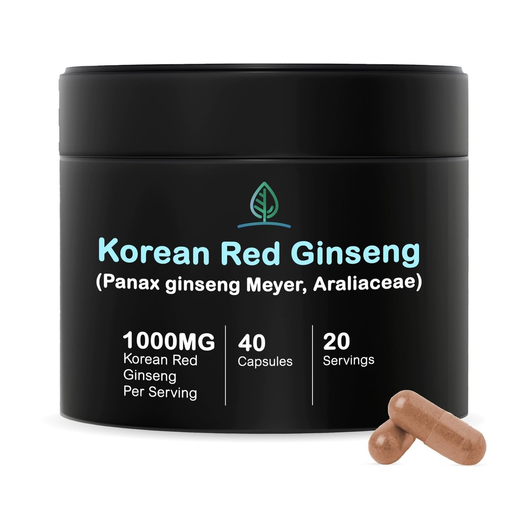 Holistic Bin Korean Red Ginseng Capsules Pure Panax Ginseng Supplement | Vegan, Gluten Free, Non GMO, No Fillers | Rich in Ginsenosides (40 Capsules)