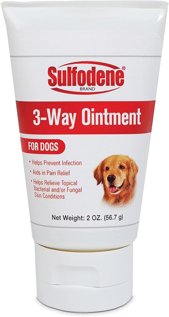 Soin des plaies de chien Sulfodene Oint à 3 voies, soulager la douleur et prévenir l'infection pour les découpes de chiens, les éclats, les piqûres et les blessures, 2 once