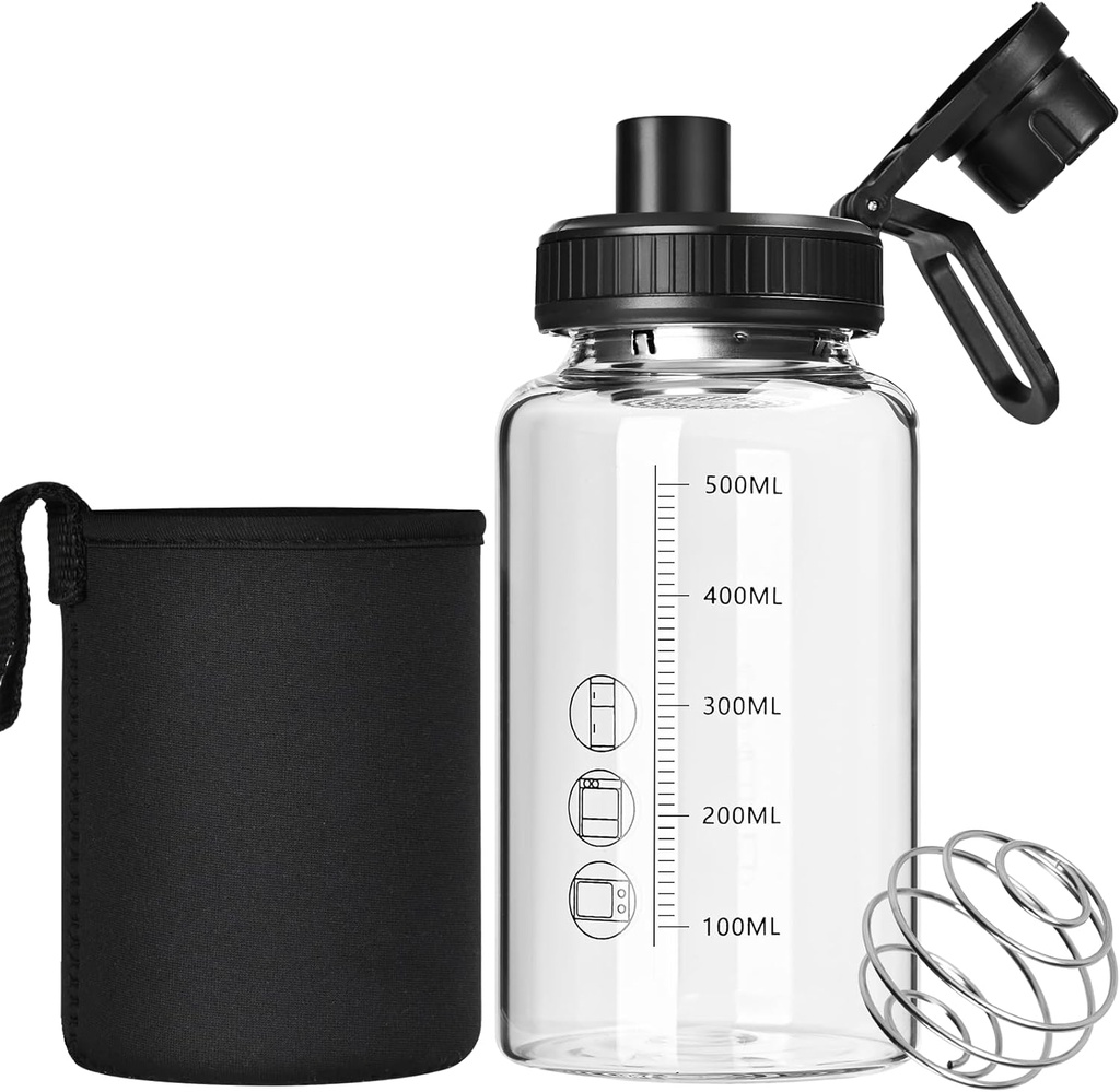 Glass Shaker Bottle,22oz BPA-Free Odorless Shaker Bottle with 304 Stainless Steel Ball and Removable Cleaning Brush for Fitness Protein Mixes(1Pack)