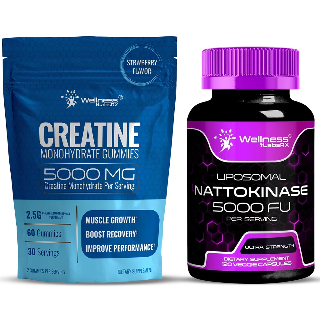 WELNESS LABSRX Nattokinase supplement Capsules 5000 FU - Create Gummies 5000mg
