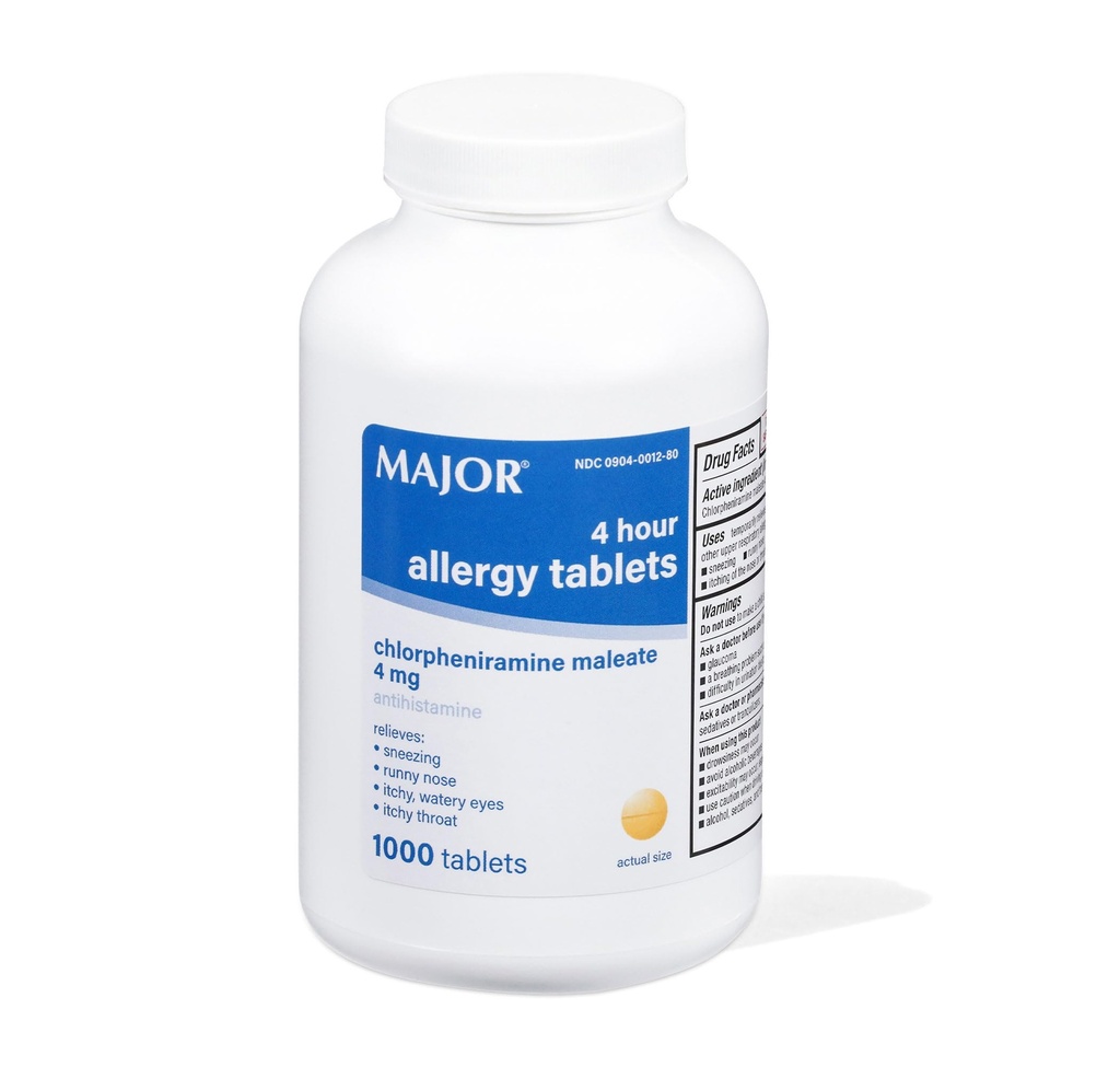 Major 4 Uur Allergie Tabletten - Chlorfeniramine Maleaat - 4 mg - Antihistamine - 1000 tabletten (1 verpakking)