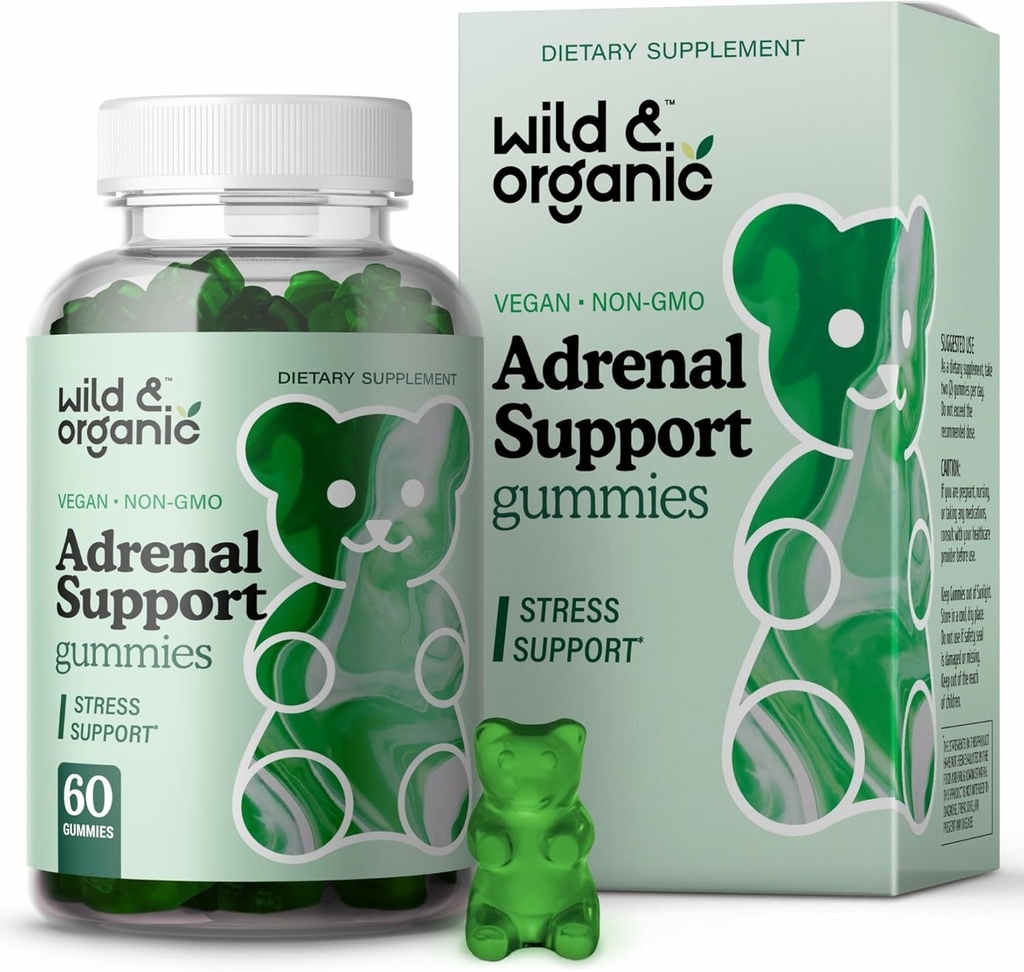 Wild & Organic Adrenal Support Gummies - Pure Adrenal Support Supplements for Women and Men with Ashwagandha Root & Rhodiola Rosea - 60 Pectin Based Kauwen