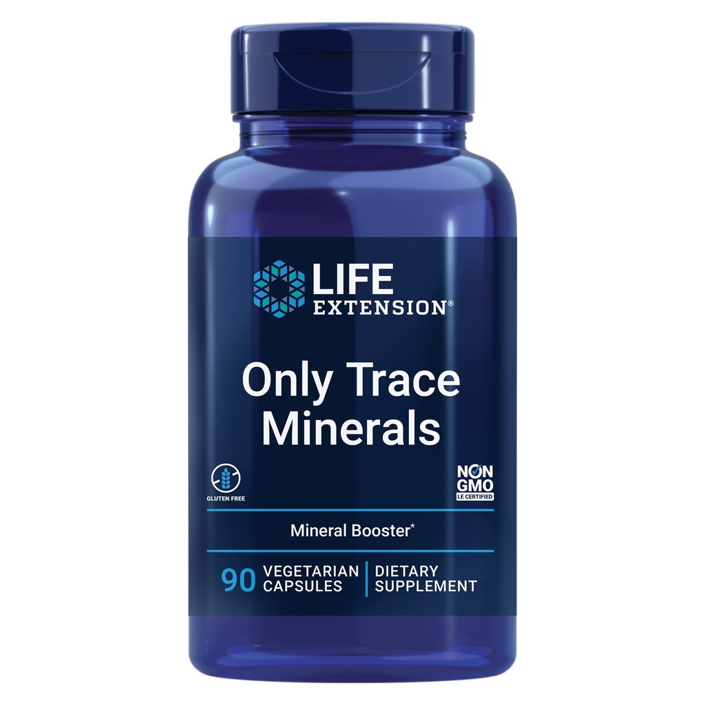 Life Extension Only Trace Minerals, a Daily dose of zink, Chroom, Boron, Koper, Mangaan, Vanadylsulfaat, Glutenvrij, Non-GMO, Vegetarisch, 90 Capsules