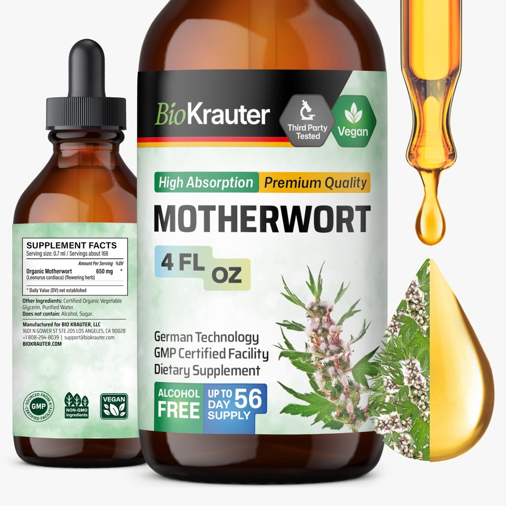 BIO KRAUTER Teinture de nacre - Extrait de nacre - Supplément liquide pour les femmes Santé - Promouvoir le calme - Sans alcool et sans sucre - gouttes végétaliennes 4 Fl.Oz.