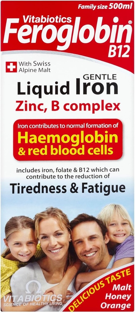 6 Eenheden (Bulk Pack) Vitabiotica Feroglobin B12 Voorzichtig vloeibaar ijzer, zink, mineralen en vitamine B Complex 500ml
