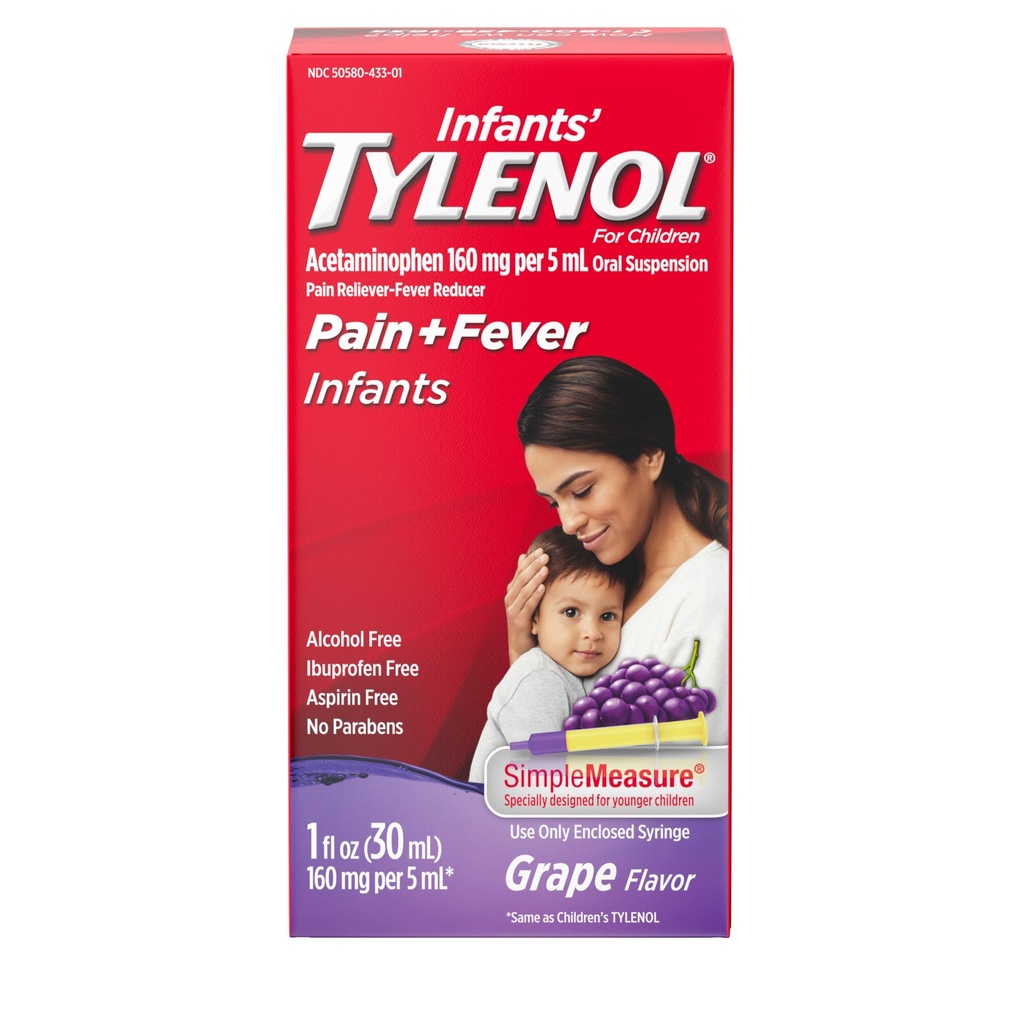 Zuigelingen Tylenol Orale suspensie Liquid Medicine met Acetaminophen, Baby Koorts Reducer & Pain Reliever voor Kleine Pijn & Pijn, Pijn in de keel, Hoofdpijn & Tandpijn, Druivensmaak, 1 fl. oz