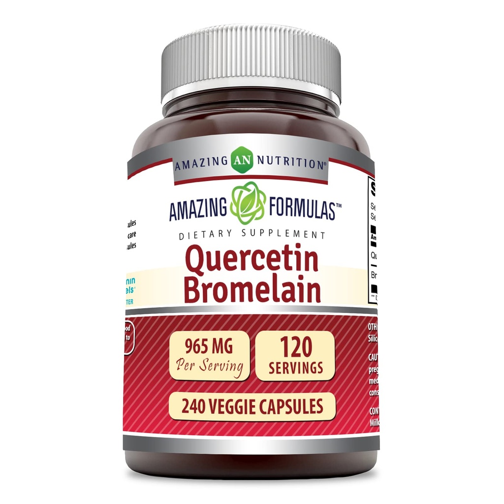 Amazing Nutrition Quercetin 800 Mg avec Bromelain 165 Mg Capsules Véggie Supplément de Gluten Sans GMO (Fabriqué aux USA) Convient aux végétariens (240 Nombre)