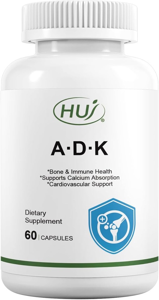 Supplément HUJ ADK, 60 gélules, calcium, vitamines A, D3, K2 (MK-7)