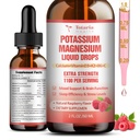 Kalium Magnesium Supplement Liquid Drops - Hoge Absorptie Kalium Supplement met Magnesium, Calcium, Vitamine D3 K2, Vegan, Non-GMO Potasio Ondersteuning Beenkrampen, Bot, Spier - 2 Fl oz