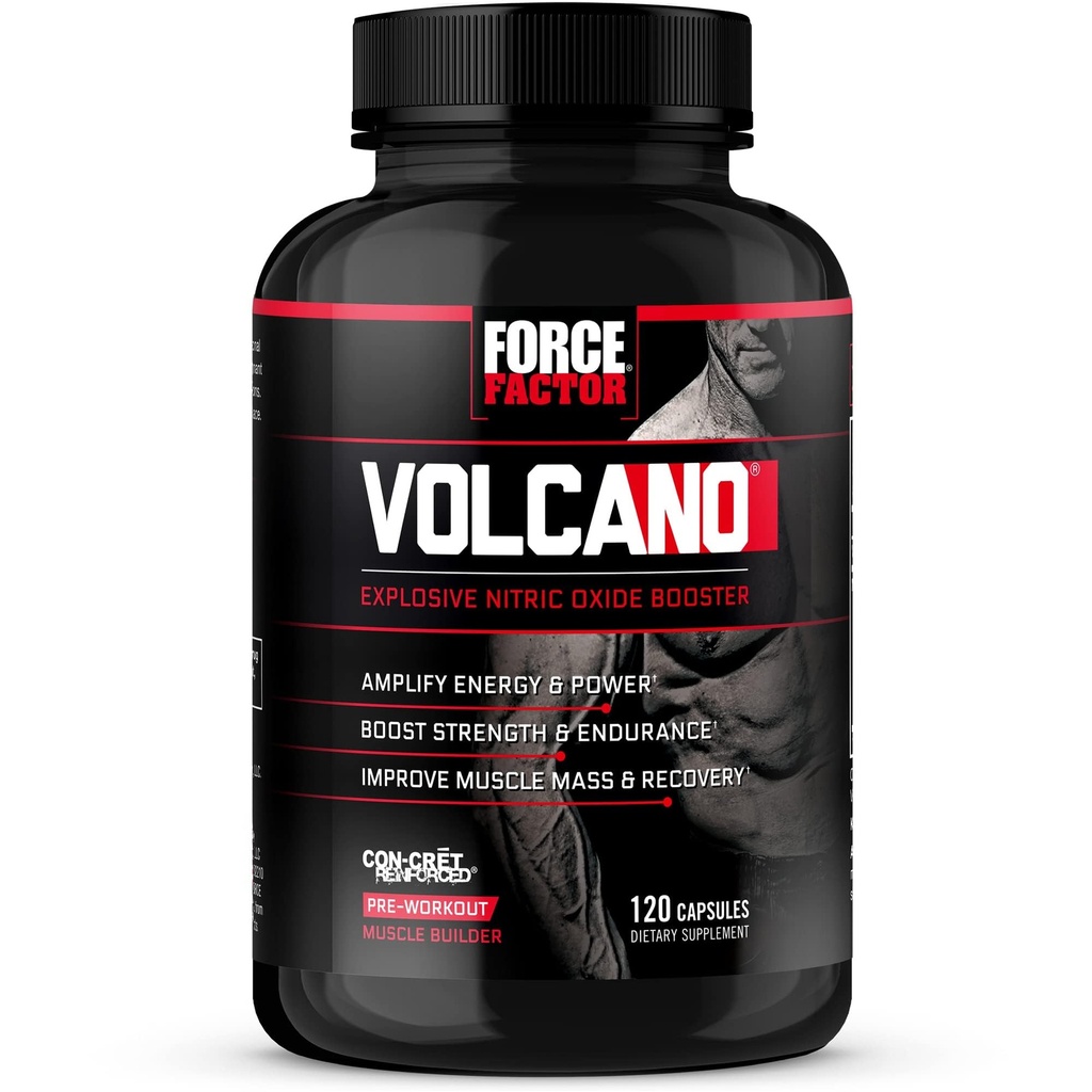 Force Factor vulkaan pre workout Nitric Oxide Booster supplement voor mannen met Creatine en L-Citrulline om Boost en energie, Help Build Muscle, Better Pump and Workout, 120 Capsules