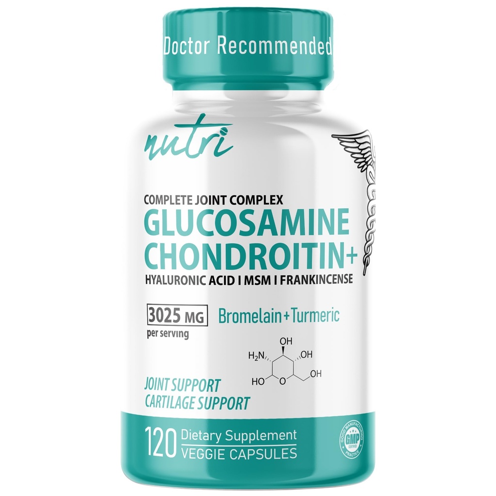 Nature's Fusions Glucosamine Chondroitin MSM Turmeric Boswellia - Joint Support Supplement - 120 Capsules - Chondroitin Sulfate Capsules - met Hyaluronzuur - Ondersteunt gezonde botten