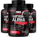 Krachtfactortest X180 Alpha, Testosteron Booster voor mannen, Testosteron Supplement met L-Citrulline om spier en kracht te bouwen, Boost Nitrik Oxide voor Performance, 120 Tellen (Terug van 3)