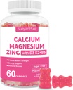 Suikervrij Calcium Magnesium Zink Gummies met VC D3 &B6 &K2.600mg Calcium Gummies met 300mg Magnesium Support Bot & Muscle for Adults and Teens (60 Count (Pack of 1))