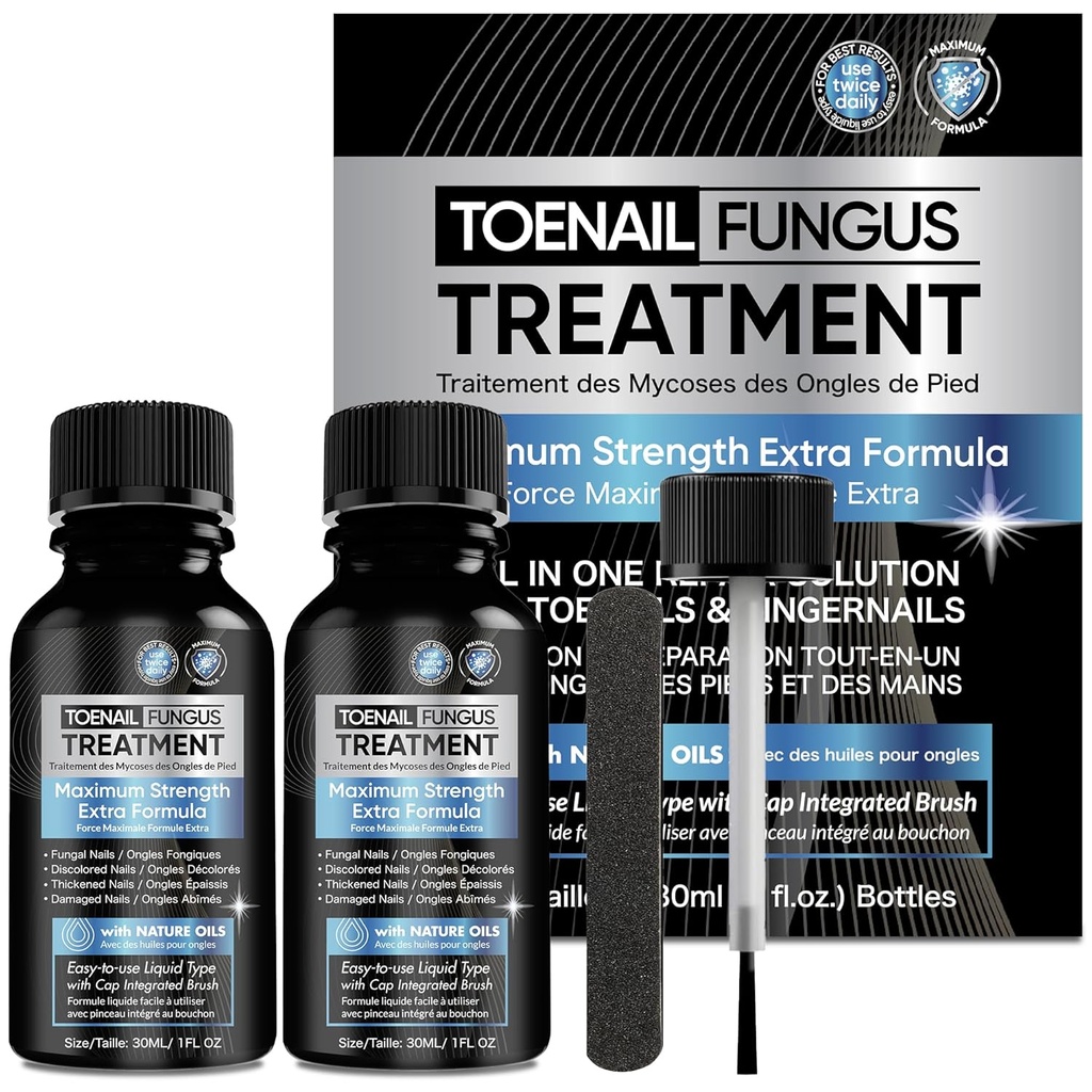 Traitement des champignons des Toenail Extra Strength 2pcs x 30ml, traitement des ongles de champignons, traitement des champignons des ongles pour les toenail, traitement des champignons des ongles des orteils Extra Strength for Damaged and Discoloration Nails.