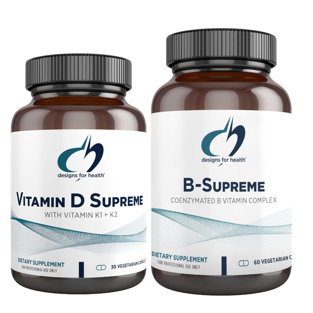 Conceptions pour la santé Vitamine D Supreme + B-Supreme Essentials Duo - 5000 UI Vitamine D3 + Vitamine K, Complexe B actif (2 Ensemble de produits)