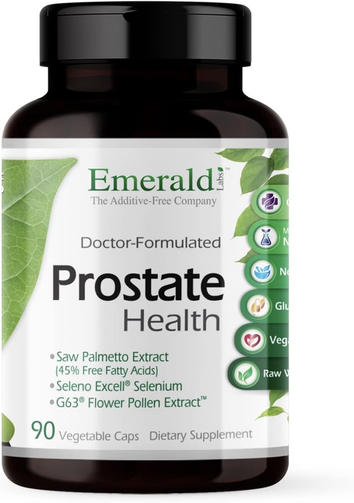EMERALD LABS Prostate Health - Prostate Support Supplement met Saw Palmetto, Lycopeen, Stinging Nettle & More* - Vegan & Gluten-Free - 90 plantaardige capsules (30 dagen levering)