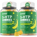 5-HTP Gummies + GABA - Melatoninevrij - Ontspannen Gummies met Banana Extract, L-Theanine, L-Tryptofaan, Vitamine D3 voor gezonde rustcyclus & Circadian Ritme, Hersenfunctie & Muscle Relax, Pack of 2