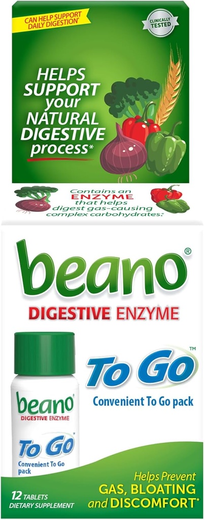 beano om te gaan gaspreventie, voedsel enzyme Dieetsupplement, Help Digest Gas-Causing Foods, 12 tabletten
