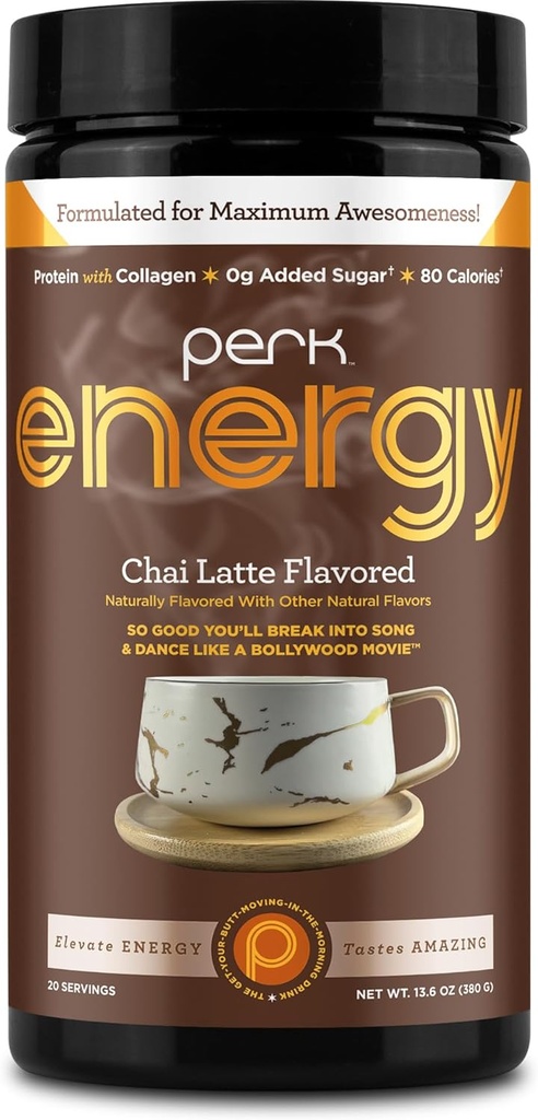 Perk Energy Original Chai Latte Aromatisé en poudre (20 portions) - Sans gluten, sans arachide