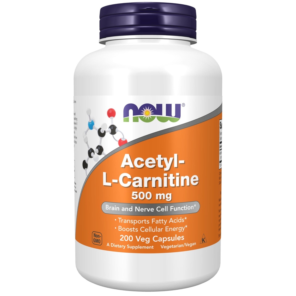 NOW Foods Supplements, Acetyl-L Carnitine 500 mg, Amino Acid, Brain And Nerve Cell Function*, 200 Veg Capsules