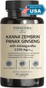 VINATURA Kanna Zembrin Sceletium Tortuosum - 50mg Kanna/Serviment, avec Ashwagandha, Ginseng *Brain Health, Stress Relief Support* Panax Ginseng 80% Ginsenosides Ashwagandha Capsules 10% Withanolides