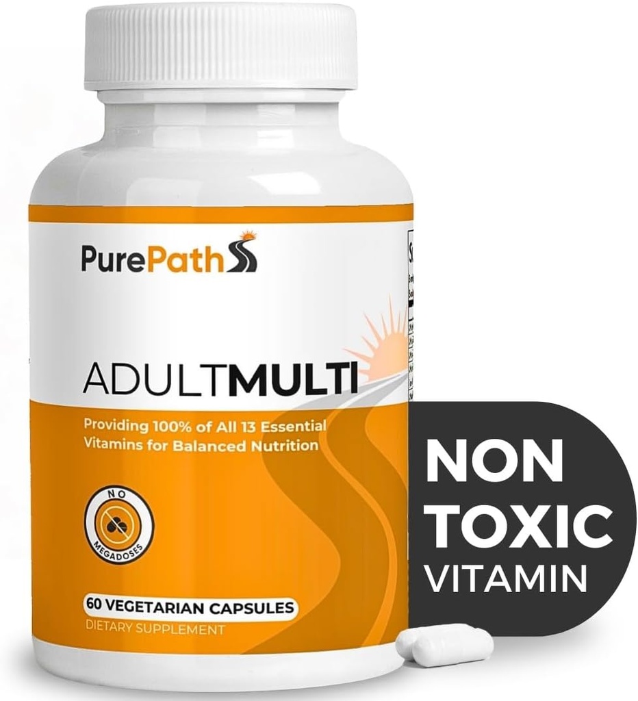 PurePath Non-Toxic Adult Multivitamine - 13 Vitaminen - 100% RDA - Geen schadelijke Megadoses - met B6 & B12 - Supplement voor Optimale Energie, Focus en Duurzaamheid - 60 Capsules - 30 dagen