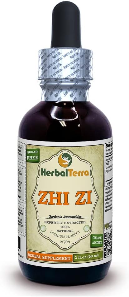 Zhi Zi, Gardenia (Gardenia Jasminoides) Tinctuur, Organisch gedroogd Fruit Liquid Extract (Grote Naam: HerbalTerra, Trots Made in USA) 2 fl.oz (60 ml)