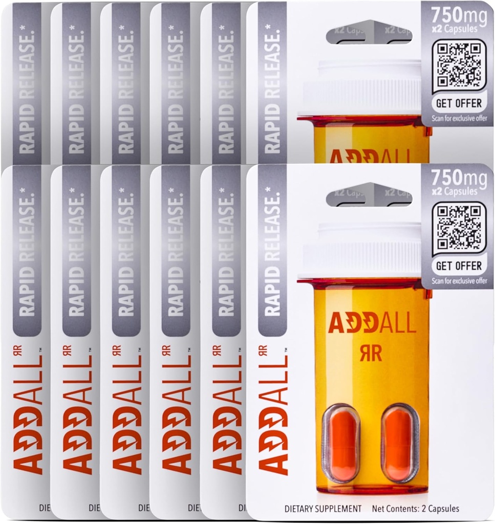 Addall Rapid Release Supplement (12 Pack) #1 Effective Alternative Brain Supplement Substitute Pills Nootropic & Energy 