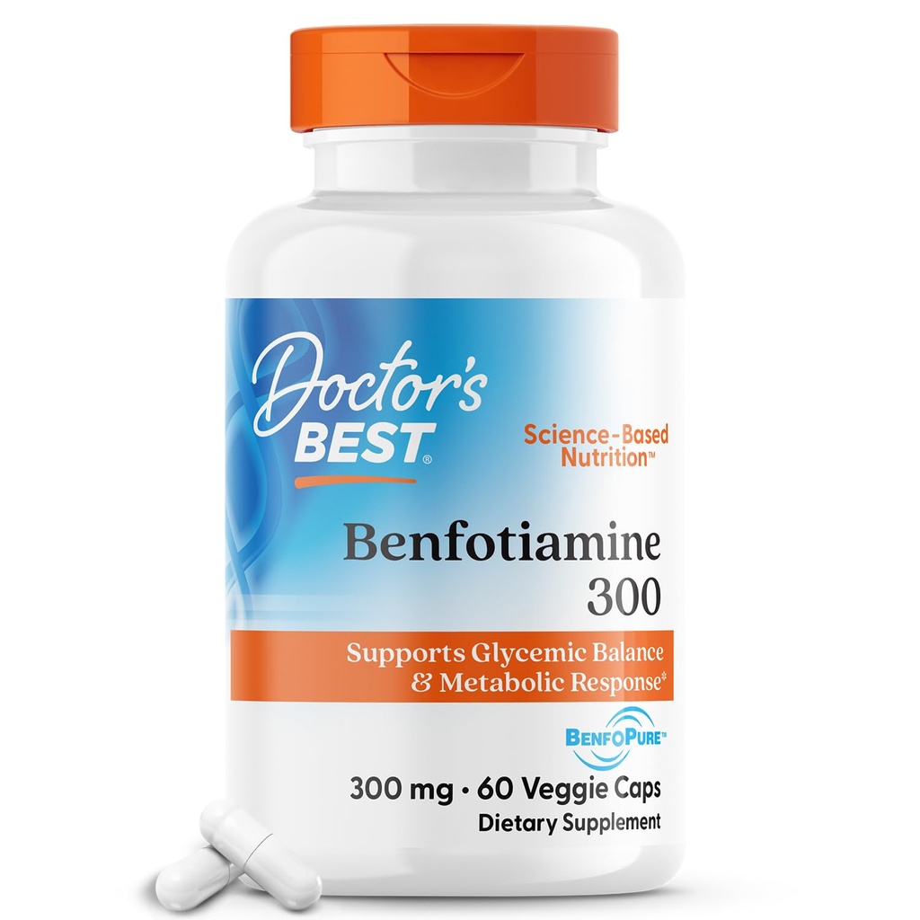 Best Benfotiamine 300 van de arts met BenfoPure, helpt bij het behoud van gezond glucosemetabolisme, non-GMO, veganistisch, glutenvrij, sojavrij, 300 mg, 60 veggiecaps