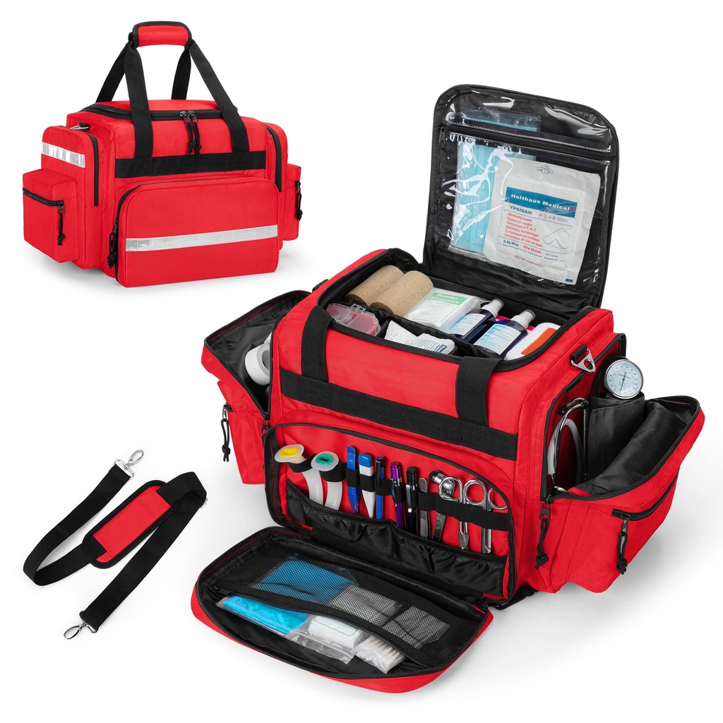 Damero sac médical professionnel vide, premier répondeur sac trauma avec séparateurs amovibles pour les soins de santé à domicile, EMT, EMS, Rouge(Bag SEULEMENT)