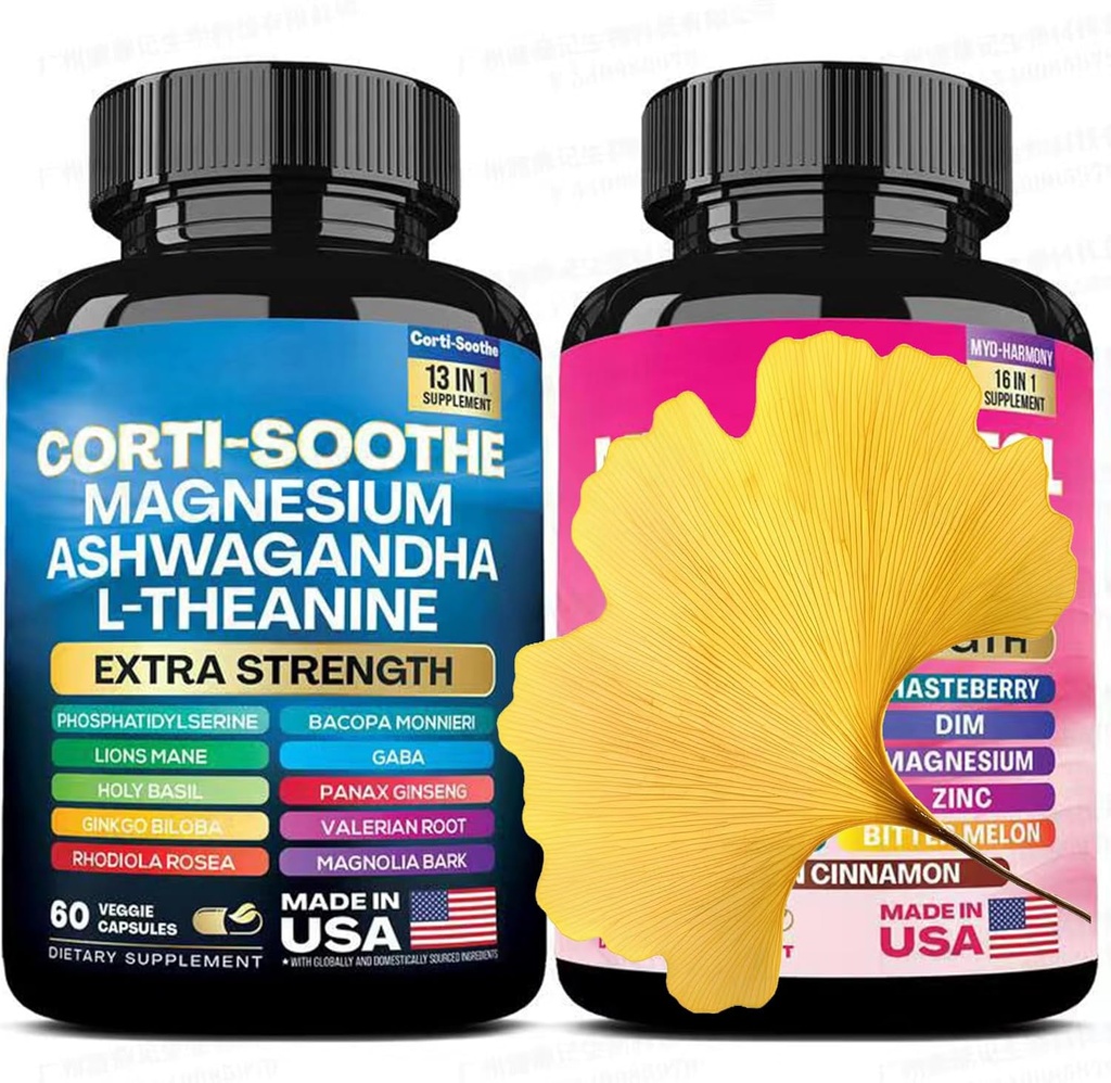 Soothe & Smooth Bundle, Cortisol Support Multivitamine Combo,200mg Magnesium Glycinate,150mg L-Theanine,150mg Ashwagandha,Phosphatidylserine en Herbal Blend Cortisol Manager