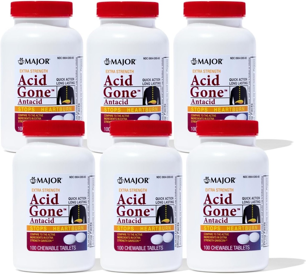 Grote zuur Gone Extra sterkte Antacida Kauwtabletten - Anti-Acid Relief - Acid Reflux Medicine voor volwassenen - Gestoorde maag, zuur Indigestie, en Heartburn Relief - Lang-Lasting - 100-Count (6 Pack)