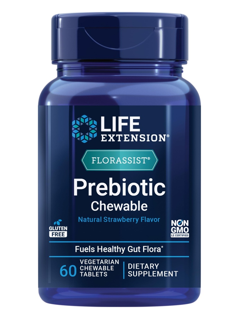 FLORASSIST® Prebiotic Chewable (Strawberry), 1000 mg xylooligosaccharides, supplément prébiotique fournit du carburant pour la flore de Gut, sans gluten, non-OGM, végétarien, 60 comprimés à croquer