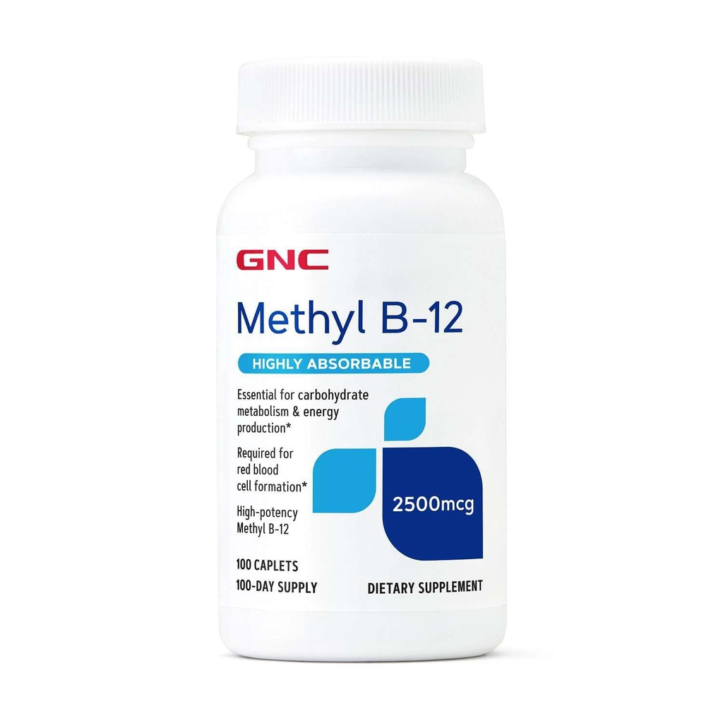 GNC Methyl B12 2500mcg Supplement, essentieel voor Koolhydraat Metabolisme en energieproductie, 100 porties