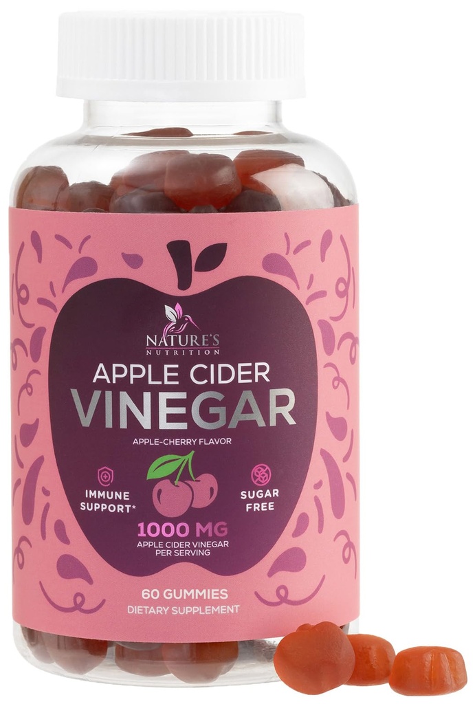 Vegan Apple Cider Vinegar Gummies 1000mg - Suikervrij ACV Gummy Vitaminen Supplement met vitamine B12 voor energie - Keto Vriendelijke spijsvertering, Detox, Reiniging Ondersteuning - Gelatine-Free, Non-GMO - 60 Gummies