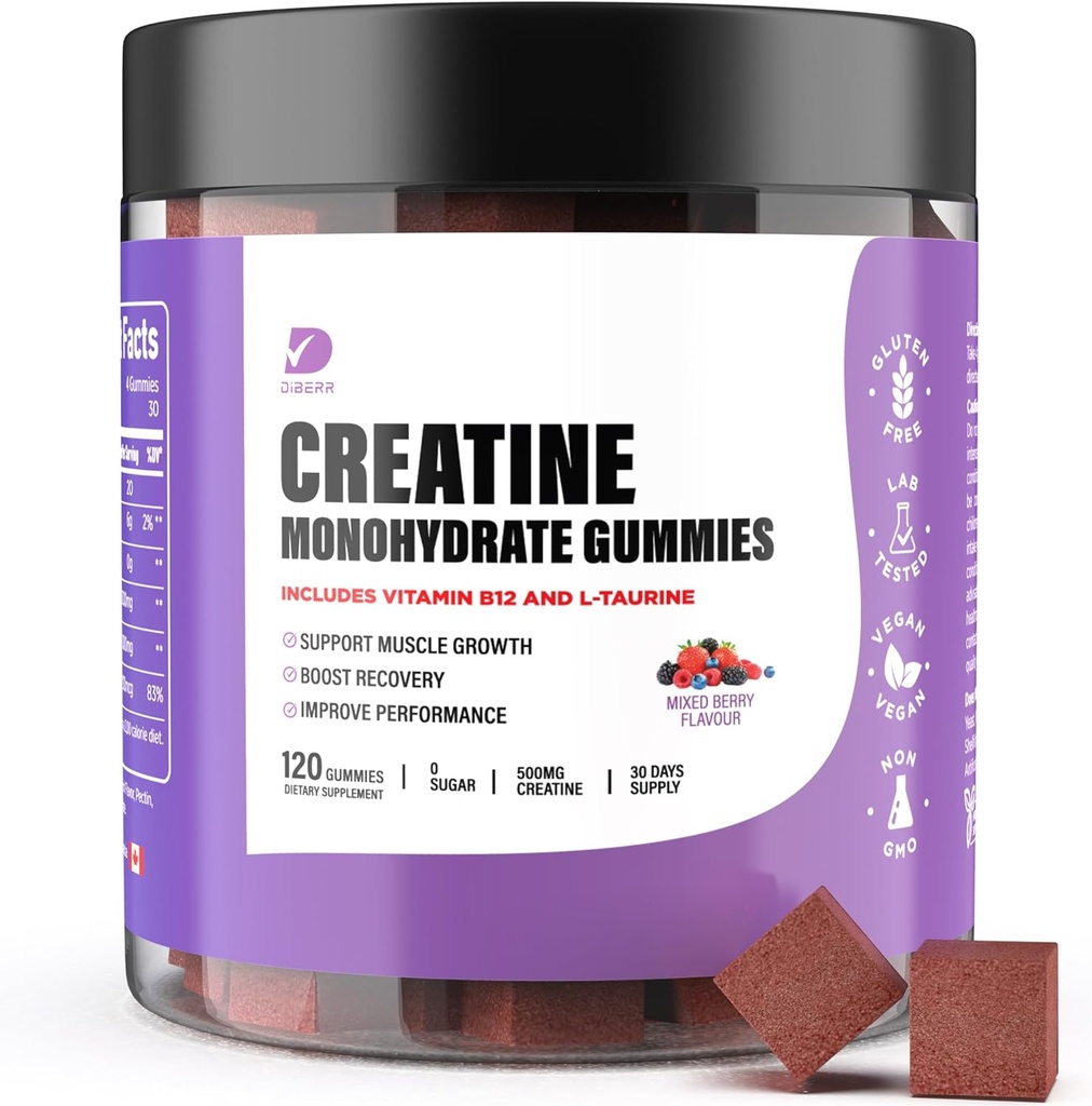 Creatine Gummies - Creatine Monohydraat Gummies for Men & Women - 5g Creatine Monohydraat per Serving- Verhoog Focus, Kracht, Endurance - Build Muscle, Sugar Free,Vegan, Non-GMO 120 Ct