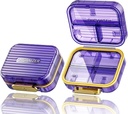 Acedada Small Pill Box, Travel Pill Organizer, Compacte 7-Compartiment Vochtdichte pil geval voor Purse, Chic Daily Pill Container, Portable Medicine & Vitamine houder voor Visolie & supplementen, Paars