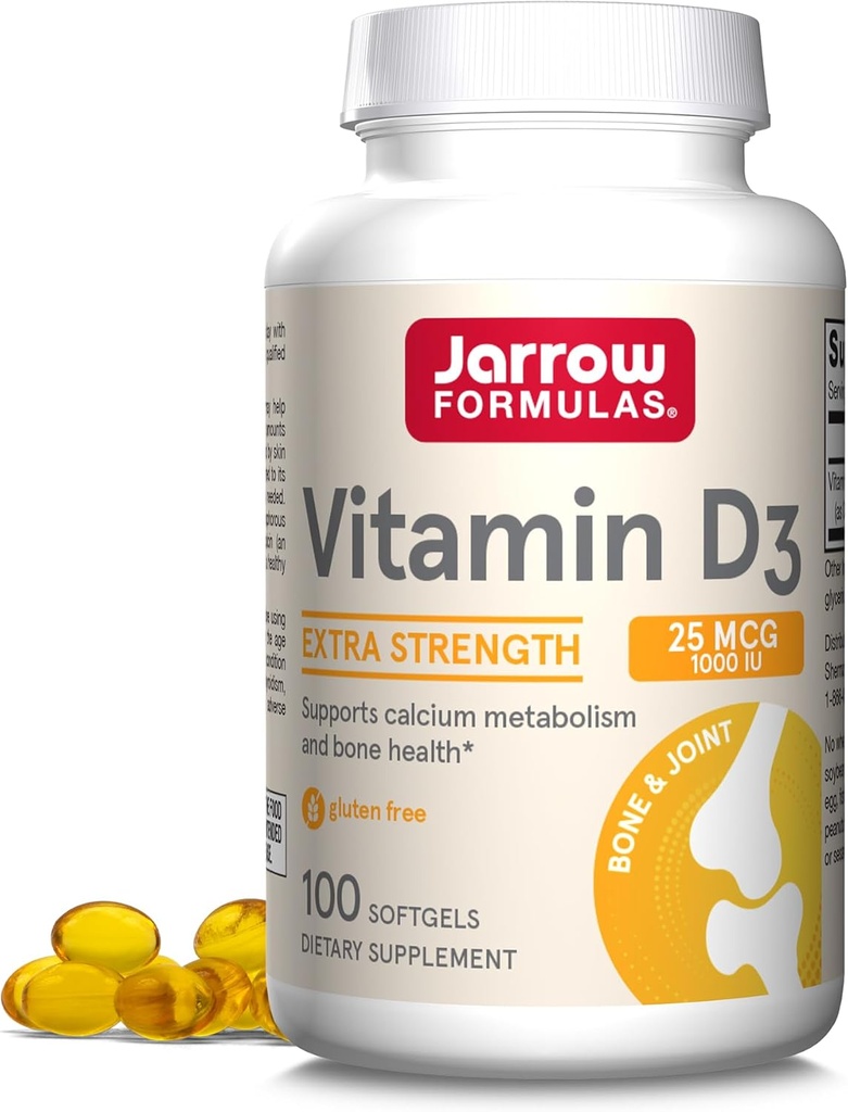 Jarrow Formules Vitamine D3 25 mcg, Dieetsupplement, Bone en Joint, Ondersteuning voor Immune Health en Calcium Metabolisme, 100 Softgels, 100 Day Supply