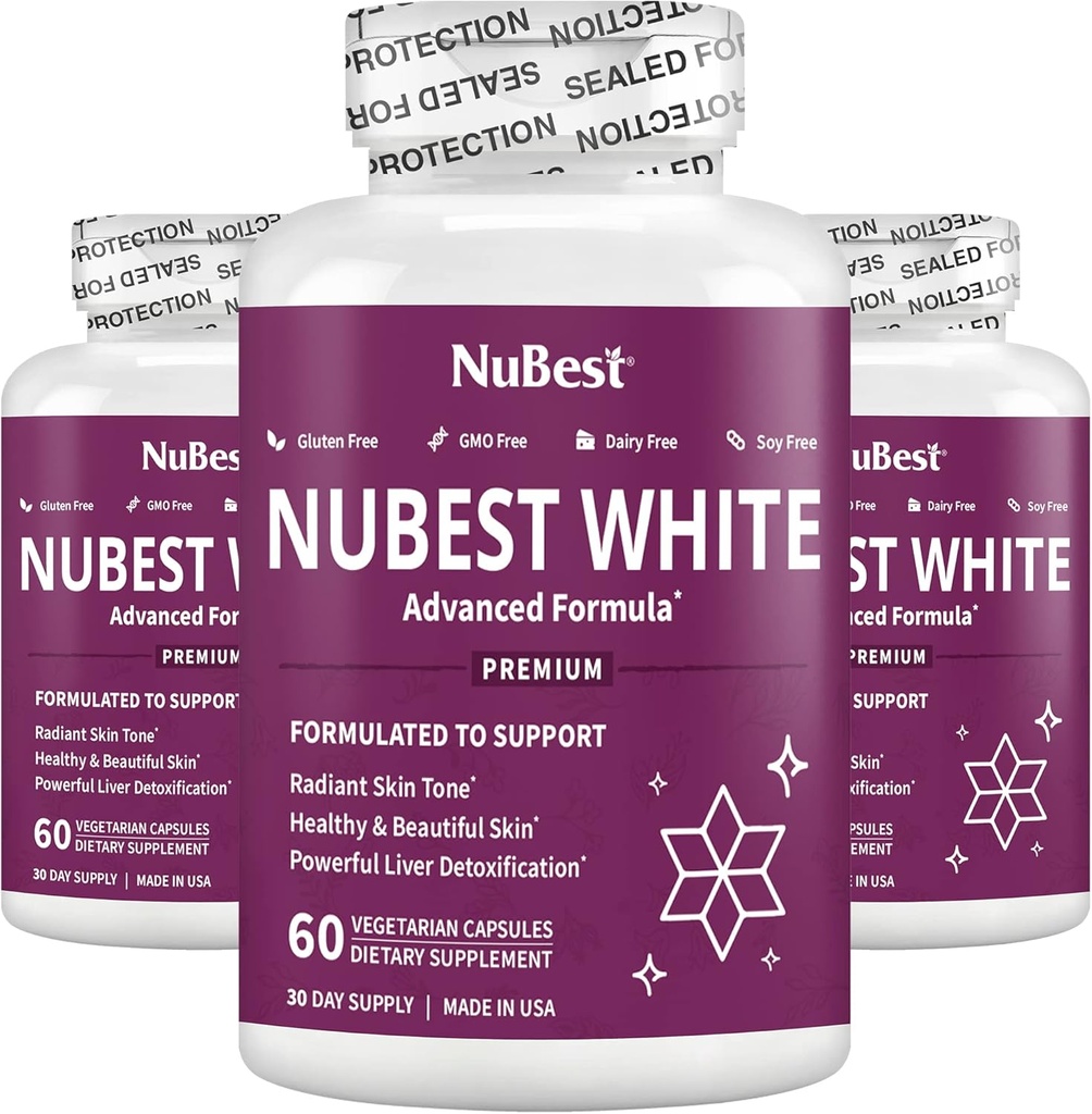 NuBest White - Ondersteunt mooie en stralende huid met Glutathion, Melkdistel Extract, L-Cysteine, Kostbare Kruiden en Vitaminen (3 Pack)