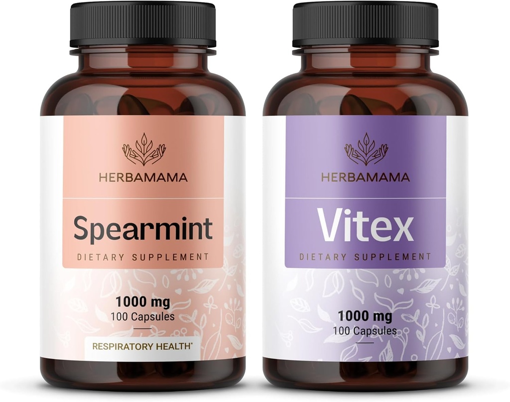 HERBAMAMA Spearmint en Vitex Kit - bundel van 1000 mg Spearmint Leaf & Vitex Chasteberry Capsules - Vegan, Non-GMO, Gelatine-Free - 2 Pack