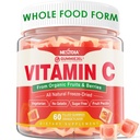 Vitamine C biologique Gummies 120mg pour les adultes, sans sucre, défense quotidienne des immunes, antioxydants crus, 100% de la nourriture complète supplément de vitamine C à croquer de 1200mg baies et fruits pour collagène, végétalien, 60 comtes