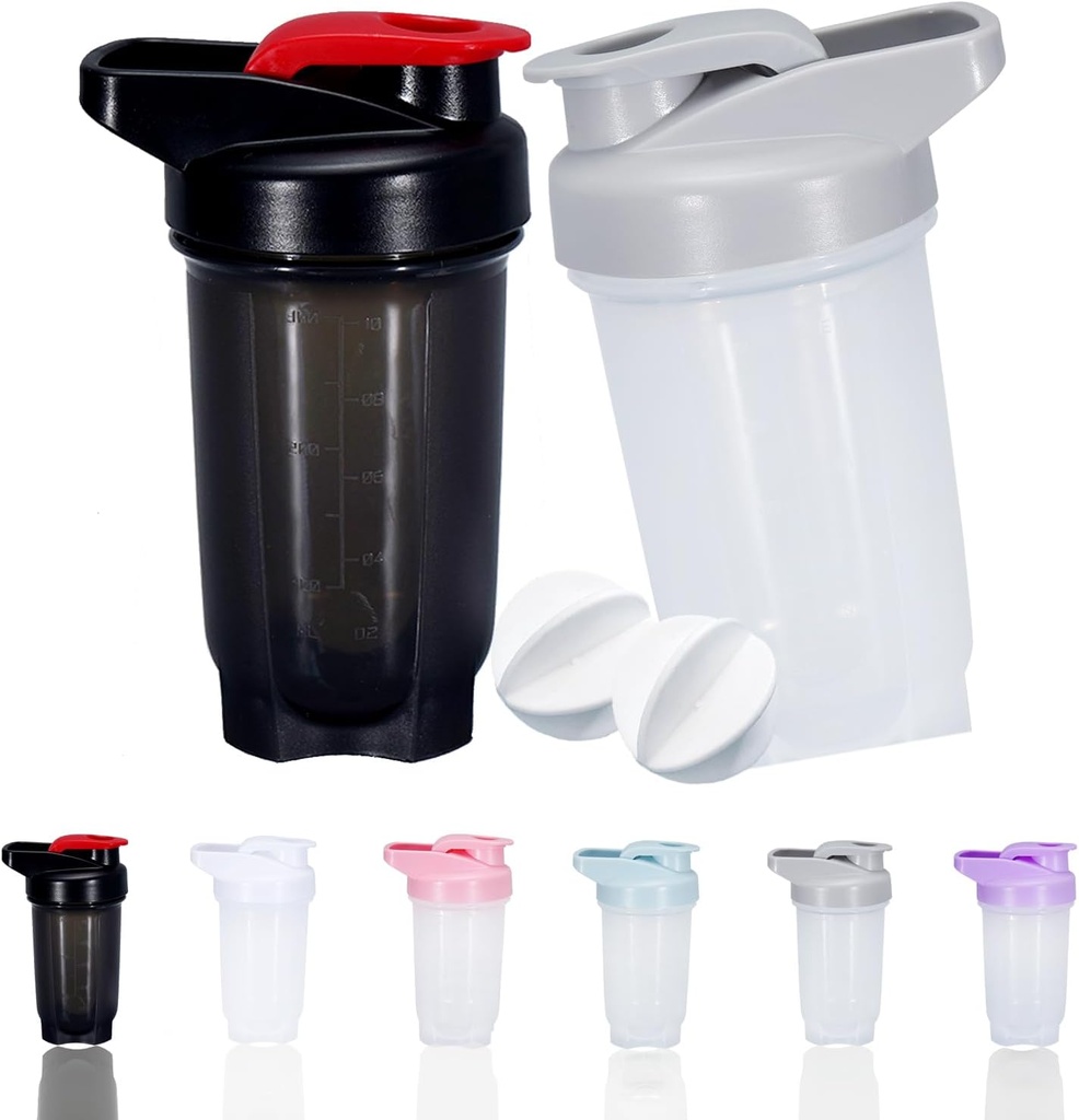 Bouteille de Shaker Protein Shakes Cup et 10-Ounce/300ML Bouteilles de Shaker avec boules de fouet, Set de Bouteilles de Protein, Plastique non-BPA (Black+Grey(2PCS))