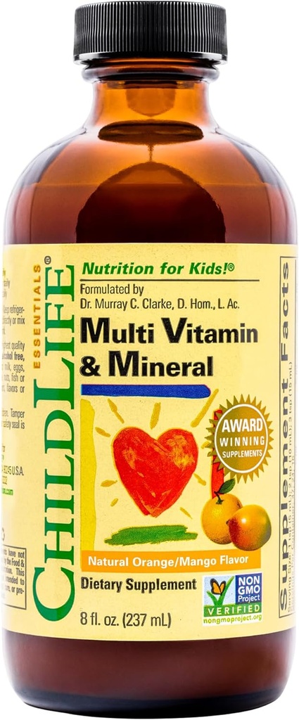KINDLIFE ESSENTIALS Kids Multivitamine & Mineraal - Kids Vitaminen, Vloeibare Multivitamine voor kinderen, Peuter Multivitaminen, Vloeibare Vitaminen, Baby Multivitamine - Natuurlijk Oranje & Mango, 8 Fl Oz (pakket van 1)