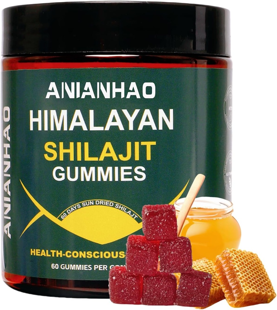Shilajit Gummies 6000mg -Shilajit Gummies with Manuka Honey & Fulvic Acid, Minerals, Immuun System & Vitality Booster, Vegan Himilayan Shalajit Gummies (1 Fles)