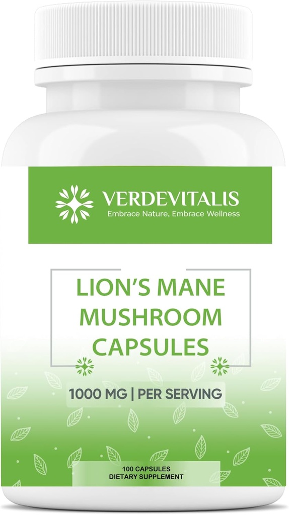 Capsules Lion's Mane - Supplément quotidien de champignons pour la mémoire, la concentration et la clarté - Brain Booster - Capsules de champignons pour le soutien de la santé du cerveau - Fabriqué aux États-Unis - 100 Capsules