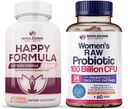 Wholesome Wellness Happy Formula Natural Formula Relief Supplement + Dr. Geformuleerde Raw Probiotica voor vrouwen 100 miljard CFU Bundel