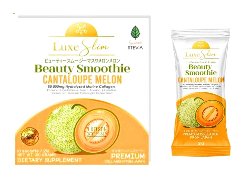 Beauty Smoothie Cantaloupe Melon, 80.000mg Gehydrolyseerde Marine Collageen, 21gx10 Sachets, 7.4075 Ounce