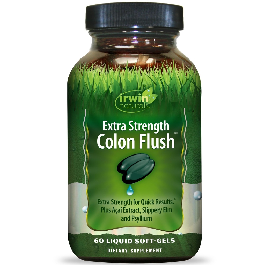 Irwin Naturals Extra Strength Colon Flush Quick & Krachtig Digestief + Constipatie Ondersteuning Supplement met Psyllium, Acai, Triphala + Verzachtende Botanicals - 60 Liquid Softgels