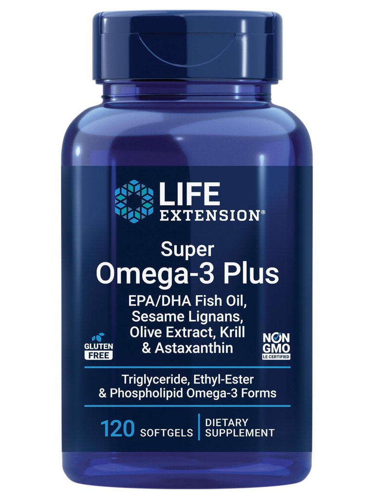 Life Extension Super Omega-3 Plus EPA/DHA Fish Oil, Sesam Lignans, Olive Extract, Krill & Astaxanthine - Heart, Brain & Joint Health Support - Gluten-Free, Non-GMO - 120 Softgels