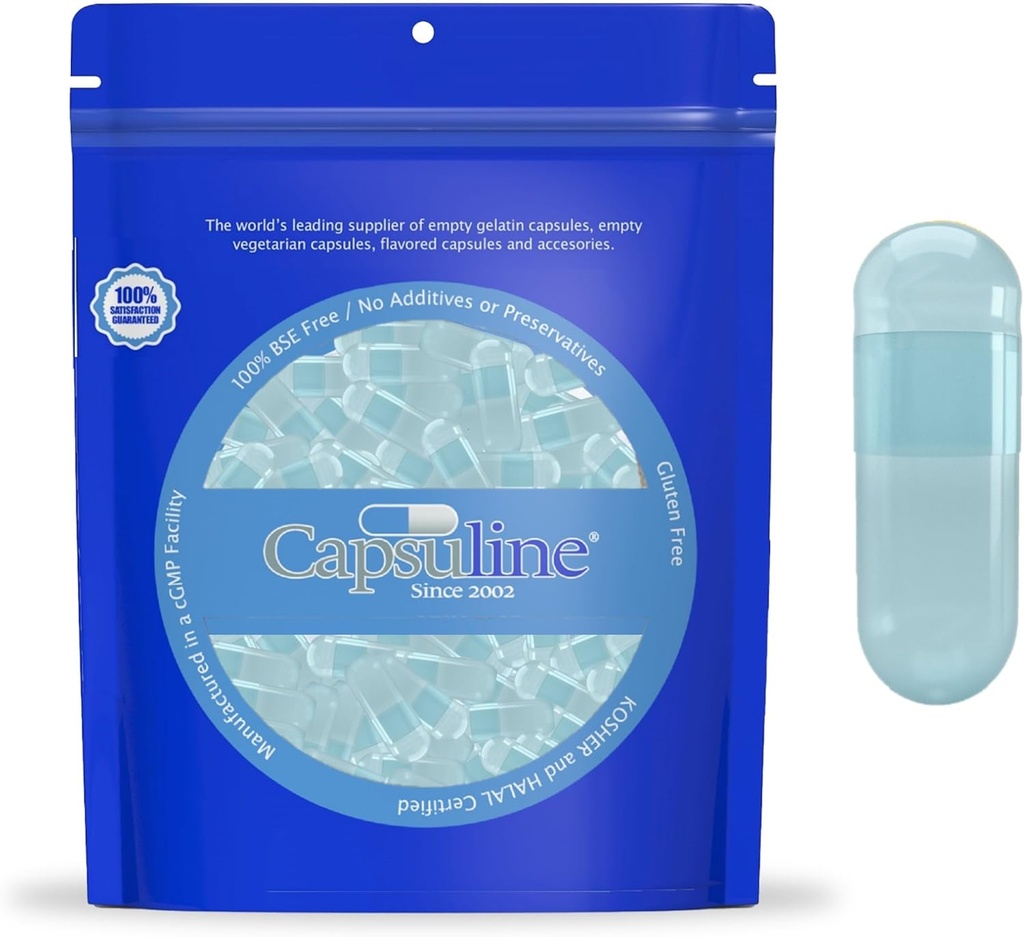 Capsulin Spirulina Gekleurd Maat 0 Lege Vegan Capsules Blauw/Blauw - 100 Telling - Vegetarisch Lege Pill Capsules - DIY Plantaardige Capsule Filling - Veggie Pill Capsules - Kosher en Halal Gecertificeerd